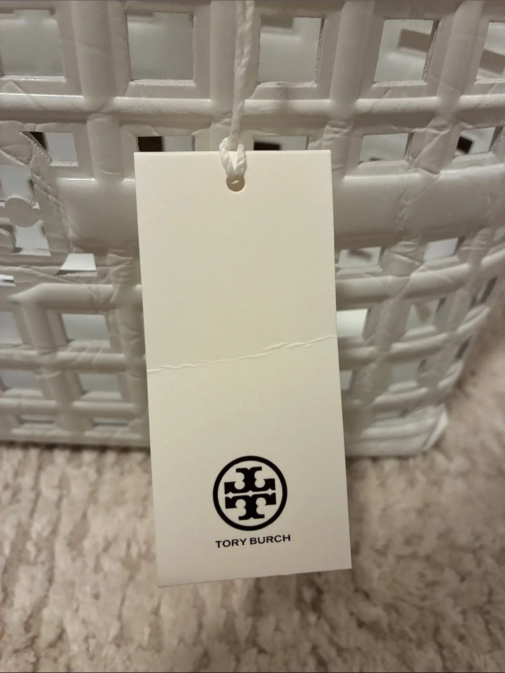 Tory Burch Ella Croc Embossed shopping basket tote in White NWT
